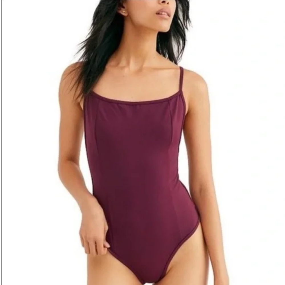 NWT Intimately Free People Lila Square Neck Thong Bodysuit Plum Skinny Straps